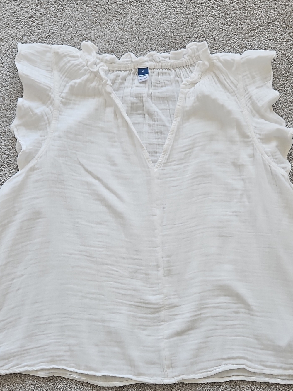 Old Navy White Ruffle Cap-Sleeve V-Neck Blouse